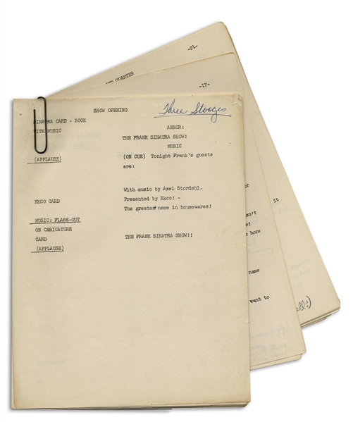 Moe Howard's 37pp. Script for The Three Stooges' Appearance on ''The Frank Sinatra Show'' With Shemp -- Dated January 1952, With Edits Throughout Not Necessarily by Moe -- Unbound, Very Good Condition